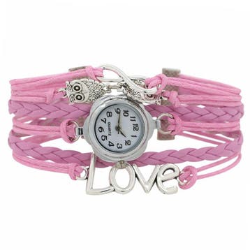 Fako - Armband Horloge - Multi Infinity Uiltjes Love - Roze, Verzenden, Nieuw
