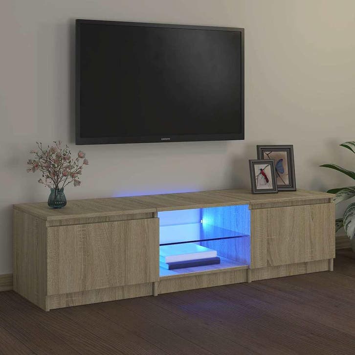 vidaXL Tv-meubel met LED-verlichting 140x40x36 cm sonoma, Maison & Meubles, Armoires | Mobilier de télévision, Envoi