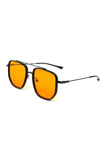 KIMU® Zonnebril Hexagon Zwart Montuur Oranje Glazen Dames He, Ophalen of Verzenden, Nieuw