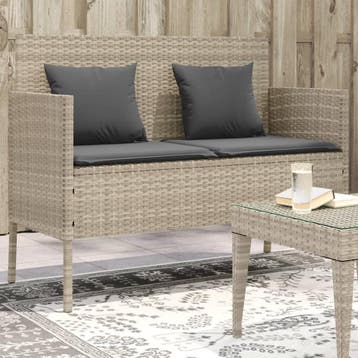 vidaXL Tuinbank met kussens poly rattan lichtgrijs, Verzenden, Nieuw