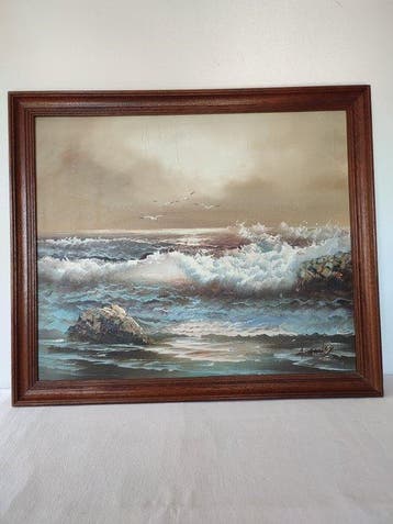 H. Gailey (XX) - Peinture marine, Vagues et rochers, Antiquités & Art, Art | Peinture | Classique