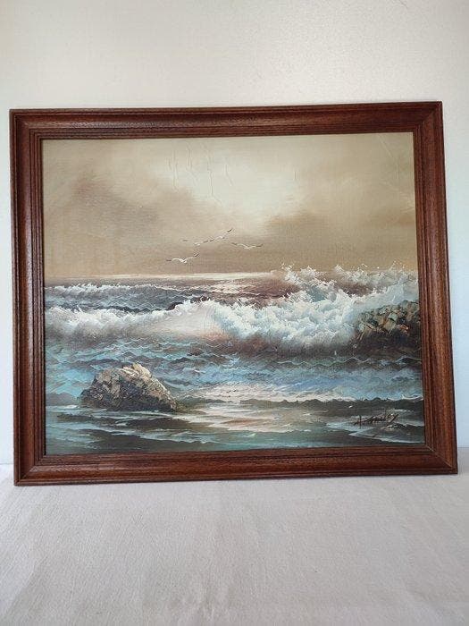 H. Gailey (XX) - Peinture marine, Vagues et rochers, Antiek en Kunst, Kunst | Schilderijen | Klassiek