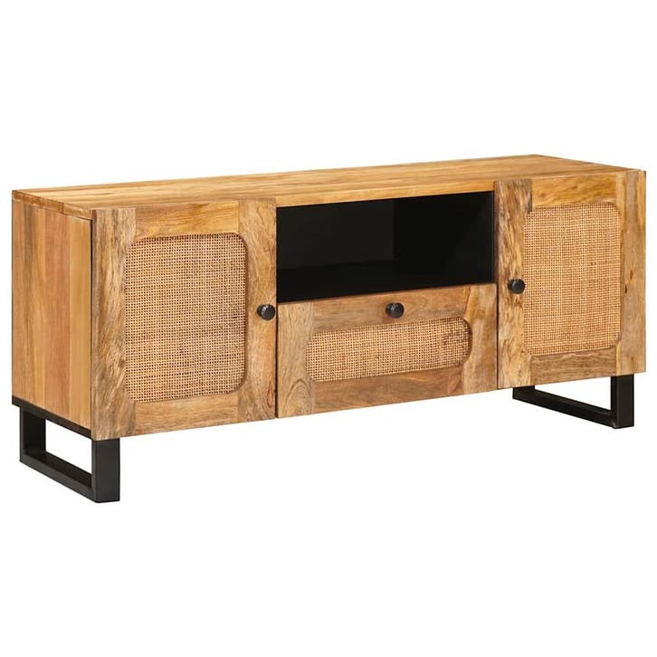 vidaXL TV Kast met lade Bruin 105 x 33 x 46 cm Massief Mango, Maison & Meubles, Accessoires pour la Maison | Étagères pour CD & DVD