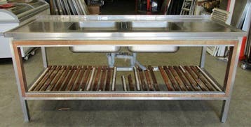 RVS Wastafel, Spoeltafel met 2 wasbakken B200 x D70 x H90cm