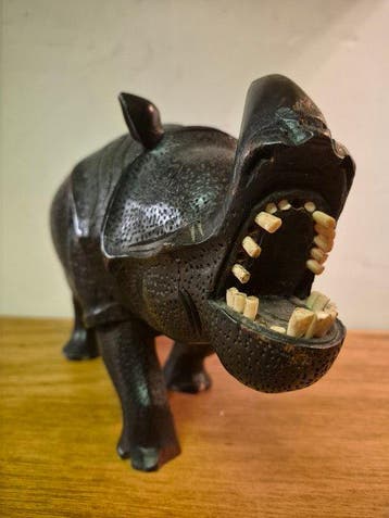 Beeld, Neushoorn - 22 cm - Hout