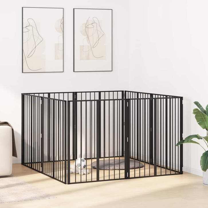 vidaXL Hondendeur 8 pcs Zwart 80 x 100 cm Gegevens staal, Animaux & Accessoires, Caisses pour chiens, Envoi