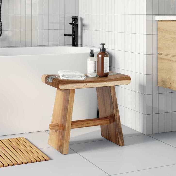 vidaXL Douchekruk Naturel 50 x 30 x 44 cm Massief Suar Hout, Huis en Inrichting, Stoelen, Nieuw, Verzenden
