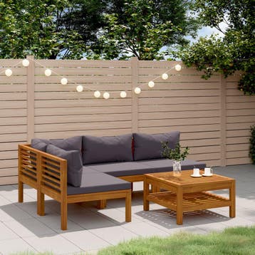 vidaXL 5-delige Loungeset met kussens massief acaciahout, Verzenden, Nieuw, Loungeset