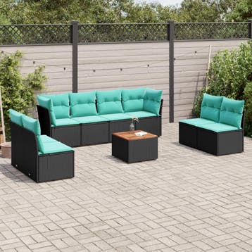 vidaXL 9-delige Loungeset met kussens poly rattan zwart, Verzenden, Loungeset