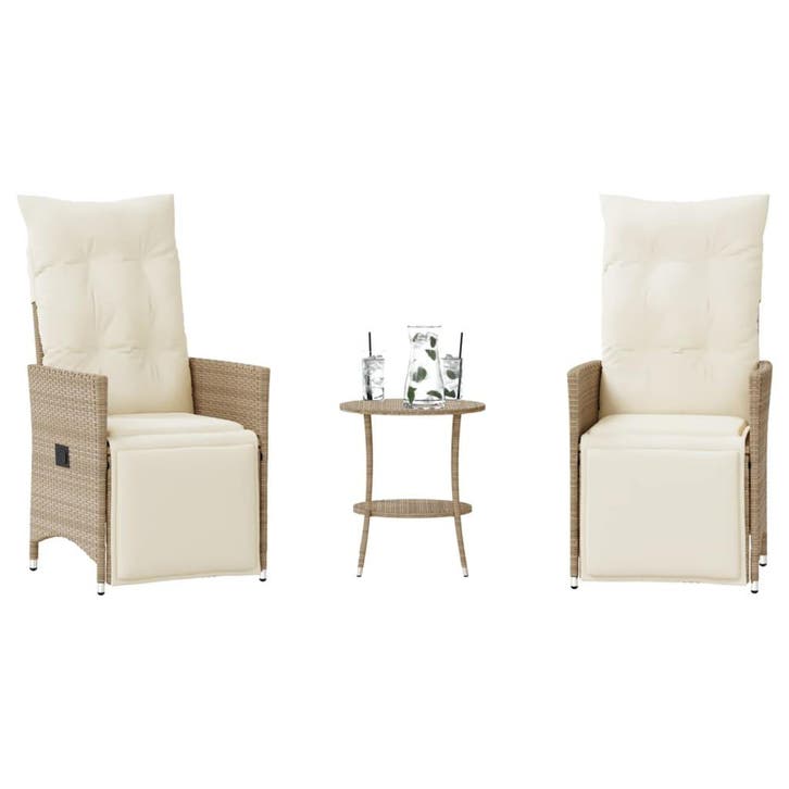 vidaXL 3-delige Bistroset met kussens poly rattan beige, Tuin en Terras, Tuinsets en Loungesets, Nieuw, Verzenden