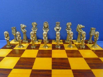 Exceptionnel jeu déchecs en bronze doré & étamé King 105 mm, Antiek en Kunst
