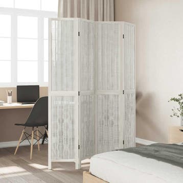 vidaXL Kamerscherm met 4 panelen massief paulowniahout wit, Verzenden, Nieuw