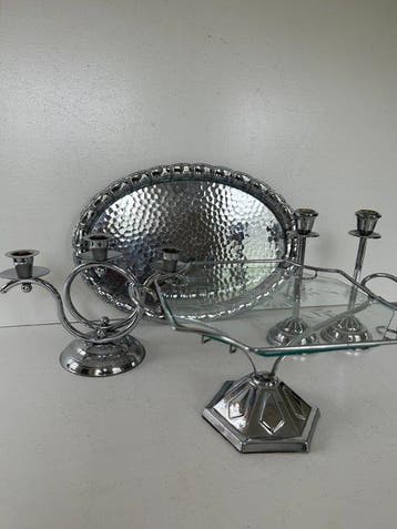 Kaarsenhouder (5) - Chrome/metaal - serveerblad/taartschaal