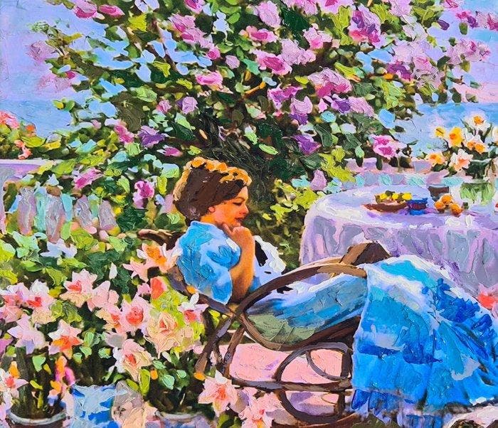 Bartolo Gentiluomo (1973) - Summer on the terrace, Antiquités & Art, Art | Peinture | Classique