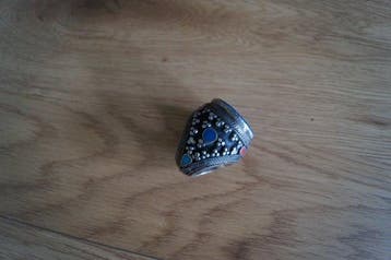 Turquoise - Argent - Bague amulette, Antiquités & Art