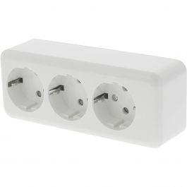 Q-LINK 3-voudig Wandcontactdoos Opbouw Randaarde Kinderbevei, Doe-het-zelf en Bouw, IJzerwaren en Bevestigingsmiddelen, Nieuw