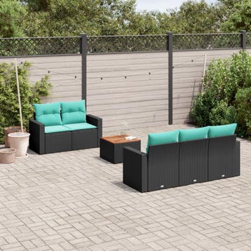 vidaXL 6-delige Loungeset met kussens poly rattan zwart, Verzenden, Nieuw, Loungeset