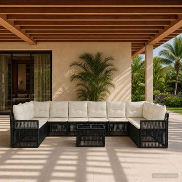 vidaXL Tuinbank Set 11 st Zwart en Crème Wit poly rattan, Verzenden, Nieuw