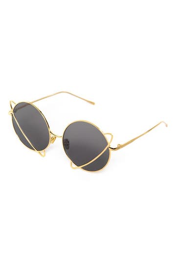 KIMU® Planeet Zonnebril Goud Montuur Zwarte Glazen Saturnus, Ophalen of Verzenden