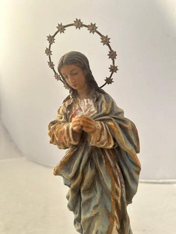 Statue, Madonna met engeltjes - 27 cm - Plâtre, Antiek en Kunst