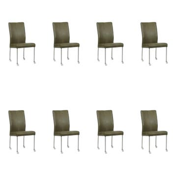 Set van 8 Leren eetkamerstoelen Comfort met wieltjes -, Ophalen of Verzenden, Nieuw, Leer, Eén