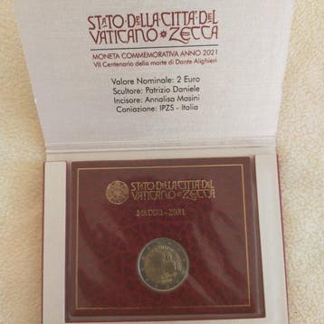 Vaticaan. 2 Euro 2021 Dante Alighieri + Caravaggio (2