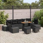 vidaXL Tuinbank Set met kussen 10 pcs Zwart poly rattan, Verzenden, Nieuw