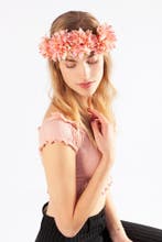 Bloemenkrans Haar Dahlia Peach Roze Bloemen Haarband Diadeem, Ophalen of Verzenden, Nieuw