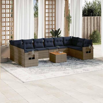 vidaXL 11-delige tuinbankset met kussens, grijs polyrotan, Verzenden, Nieuw