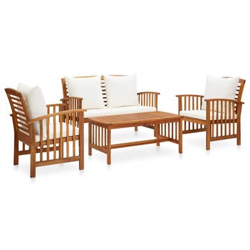 vidaXL 4-delige Loungeset met kussens massief acaciahout, Verzenden, Nieuw, Loungeset