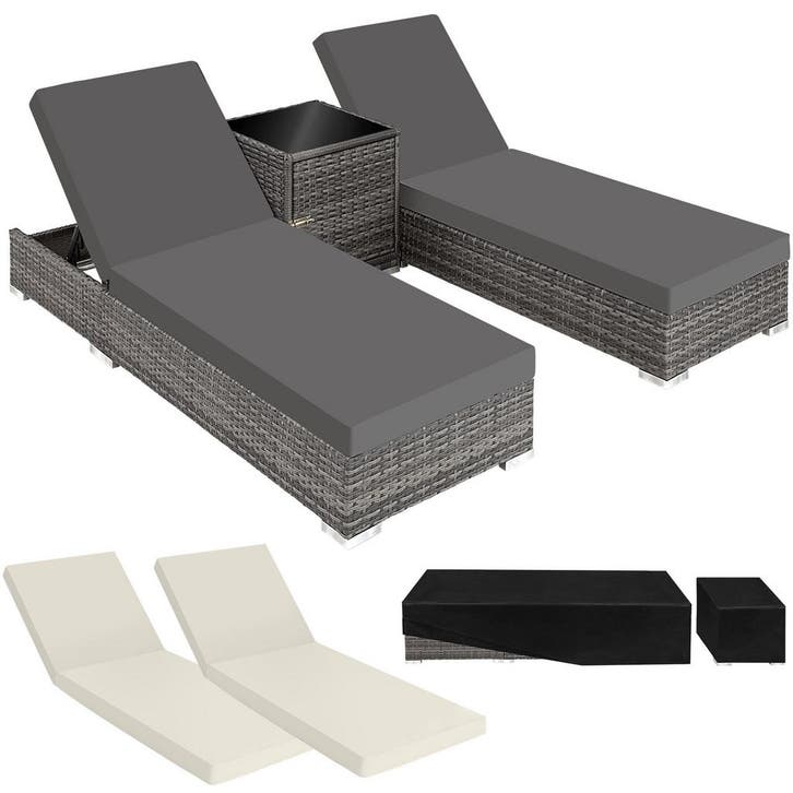 tectake 2 rotan ligstoelen met aluminium frame en tafel, inc, Tuin en Terras, Tuinsets en Loungesets, Verzenden