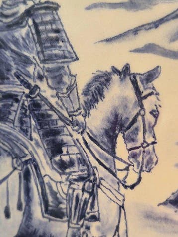 Samurai keramische bonsaipot, handgeschilderd met Kiribako -