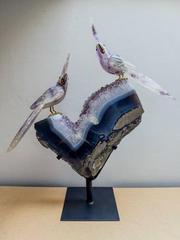 Rare large piece - Handgesneden groot amethyst papegaai op