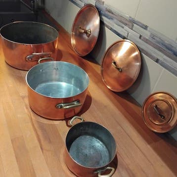 Kookpan (3) - (1970 - 1980 ) - roodkoper, messing 6.500 kg -, Antiek en Kunst
