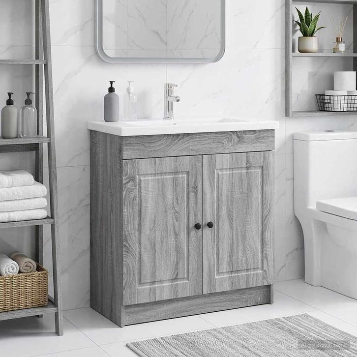 vidaXL Badkamer onder Wastafel Kast Grijs Sonoma 78,5 x 37,5, Maison & Meubles, Tables | Coiffeuses, Envoi