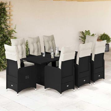 vidaXL 9-delige Bistroset met kussens poly rattan zwart, Verzenden, Nieuw