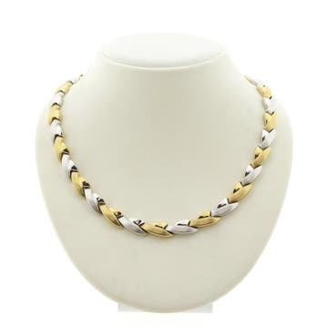 Bicolor gouden fantasieschakel collier (Ketting), Ophalen of Verzenden