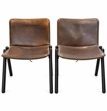 Stoel - Leder - Een set van vier vintage loungestoelen.
