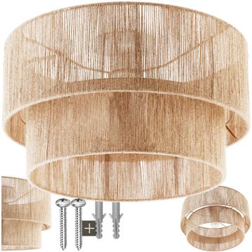 Plafondlamp Lignea Lux van jute in boho-stijl, 40W - bruin, Verzenden, Nieuw