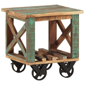 vidaXL Bijzettafel met wielen 40x40x42 cm massief gerecycled, Verzenden