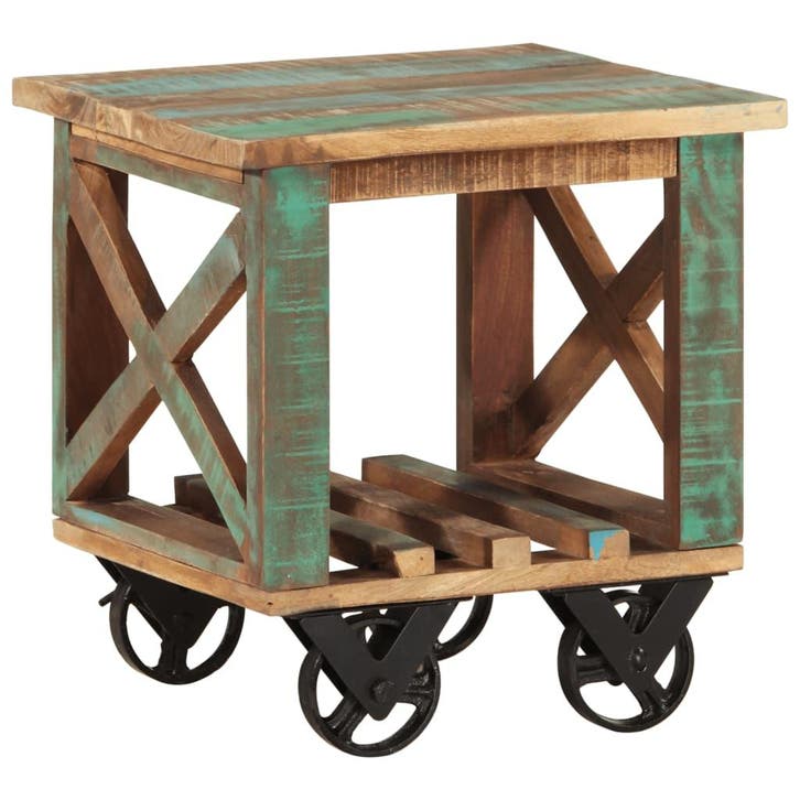 vidaXL Bijzettafel met wielen 40x40x42 cm massief gerecycled, Maison & Meubles, Tables | Tables d'appoint, Envoi