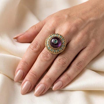 Ring - 9 kt. Geel goud - 9K goud cabochongesneden amethist, Nieuw