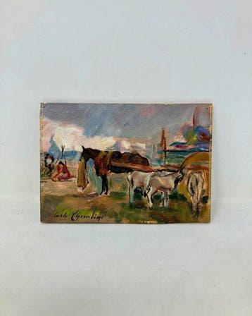 Carlo Cherubini (1897-1978) - Cavalli al bivacco