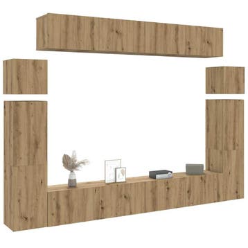 vidaXL 8-delig Tv-meubelset wandmontage bewerkt hout, Verzenden