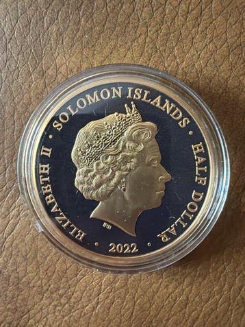Îles Salomon. 1 Dollar 2022 Anubis Black Nickel Gold Plating