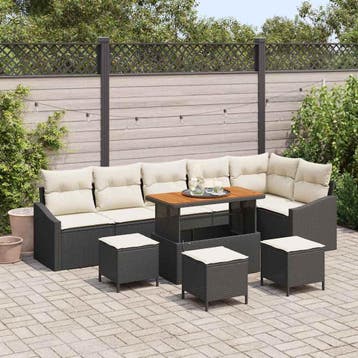 vidaXL Tuinbank Set 10 st 8-Aantal zitplaatsen Zwart Poly, Verzenden, Nieuw