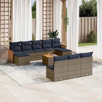 vidaXL 11-delige tuinbankset met kussens, grijs polyrotan, Tuin en Terras, Verzenden, Nieuw