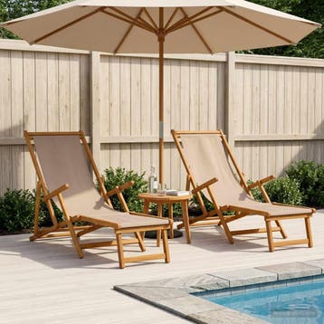 vidaXL Opvouwbare zonnebed 2 st 3 Positie Massief Eucalyptus, Tuin en Terras, Verzenden, Nieuw