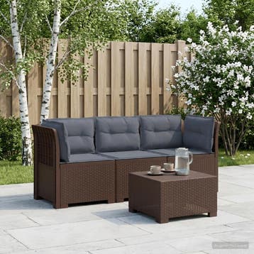 vidaXL 3-Zits Tu bank met Kussens Rattan Look PP Bruin, Verzenden, Nieuw