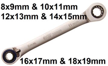 Bgs Technic Ratel sleutel, 4 in 1, 8x9 en 10x11 mm, Verzenden, Nieuw